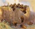 Conduciendo búfalos por el acantilado 1914 Charles Marion Russell yak